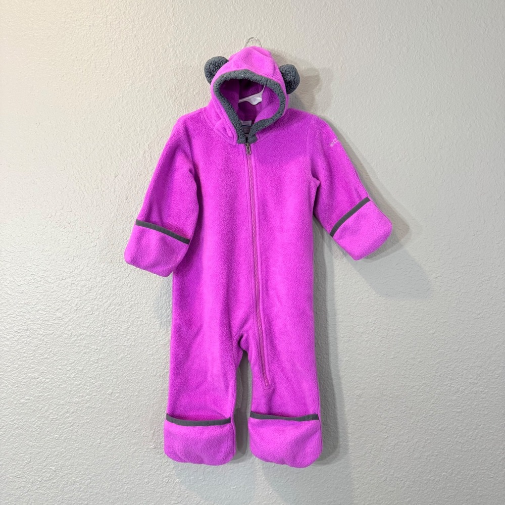 Columbia Kids's Size 12-18M Purple Foxy Baby Fleece Bunting Hooded Bear Ears